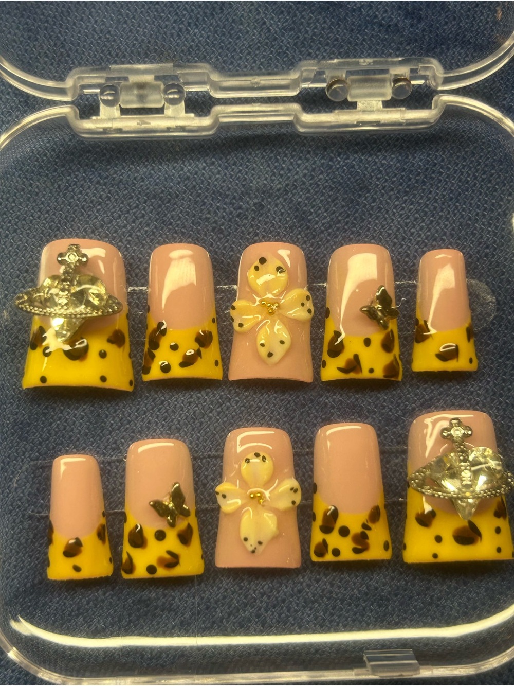 Leopard Duck Press-On Nail Set with Charms